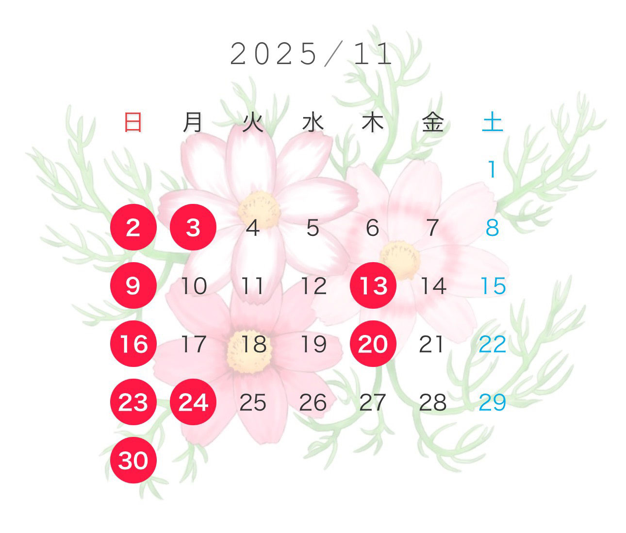 2025年11月の診療カレンダー